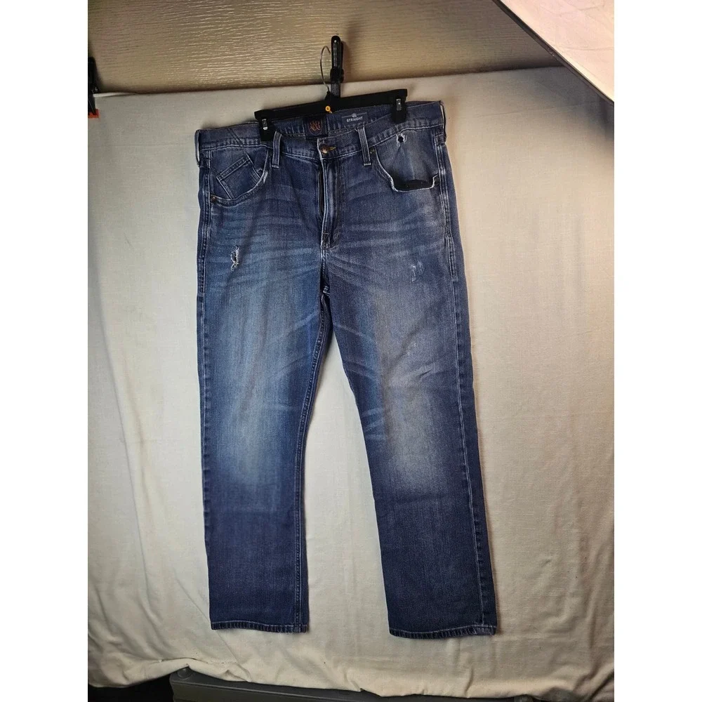 Rock & Republic Mens Straight Leg Jeans Blue Medium Wash Distressed 38x32